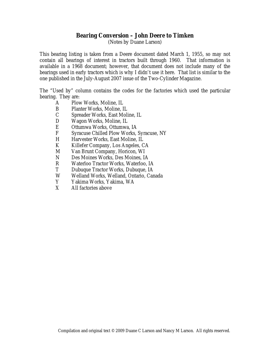 Bearing Conversion – John Deere to Timken first page preview