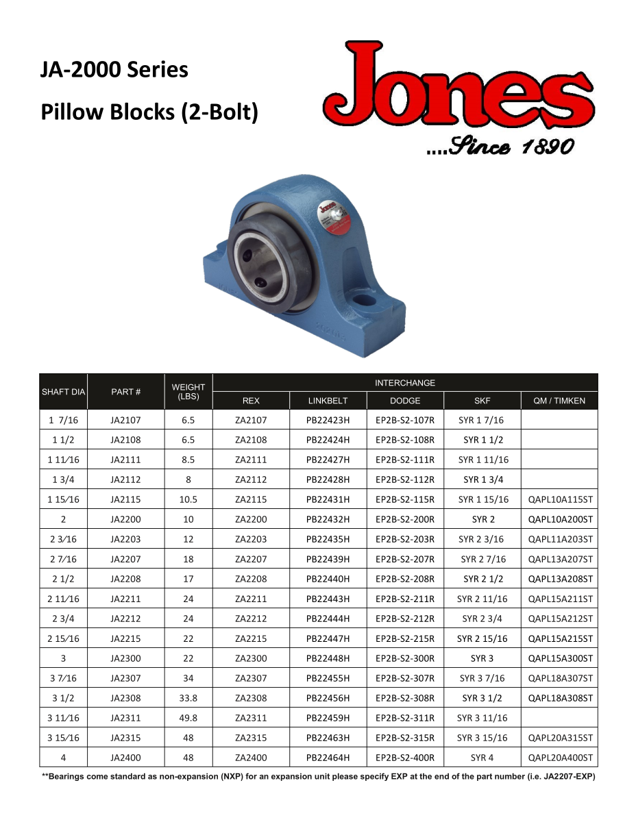 Jones 2000 Series Bearing Housings and Take-Up Frames Interchange Catalog first page preview