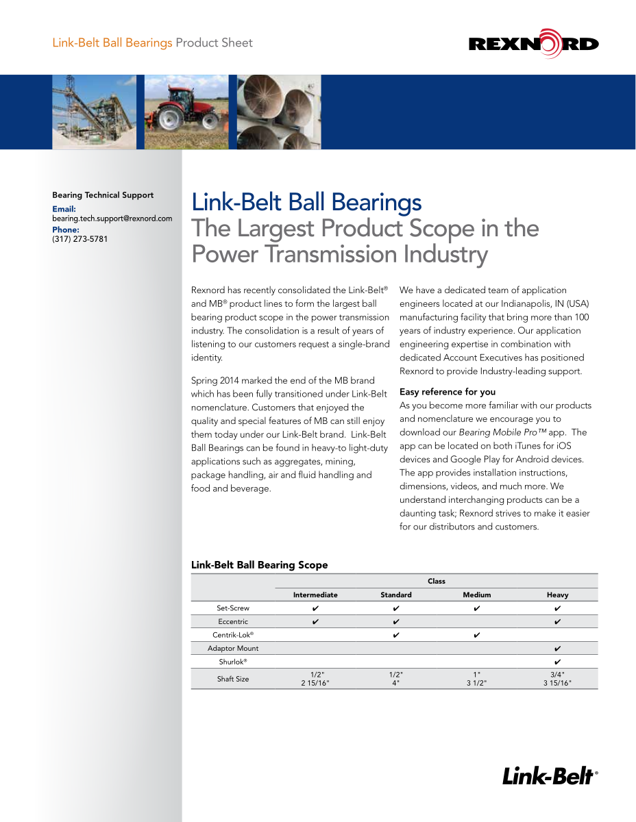 Link-Belt Ball Bearings Quick Reference first page preview