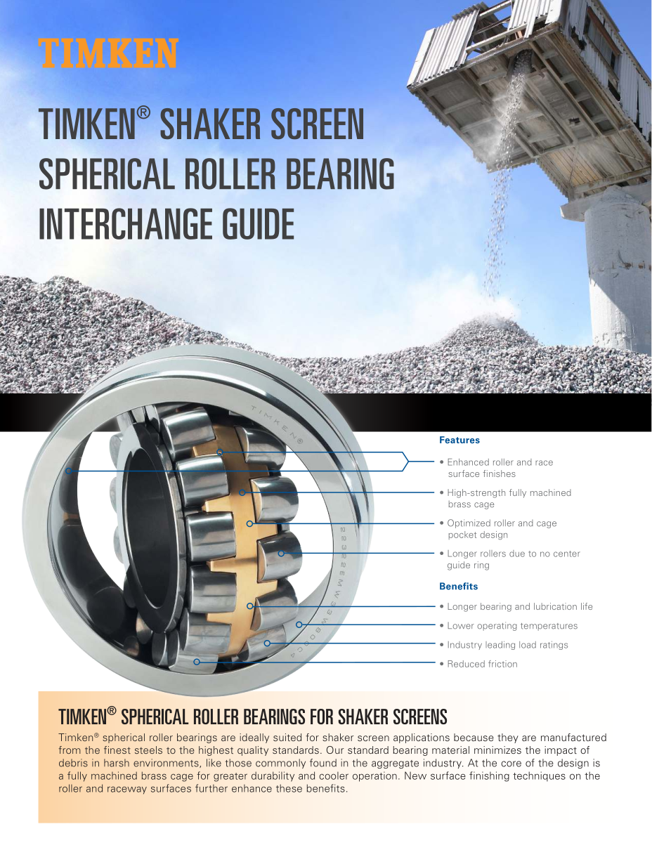 Timken Shaker Screen Spherical Roller Bearing Interchange Guide first page preview