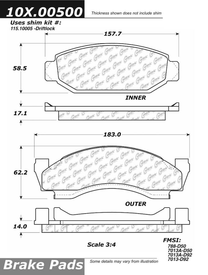 102.00500 CTek Brake Pads Centric Pair