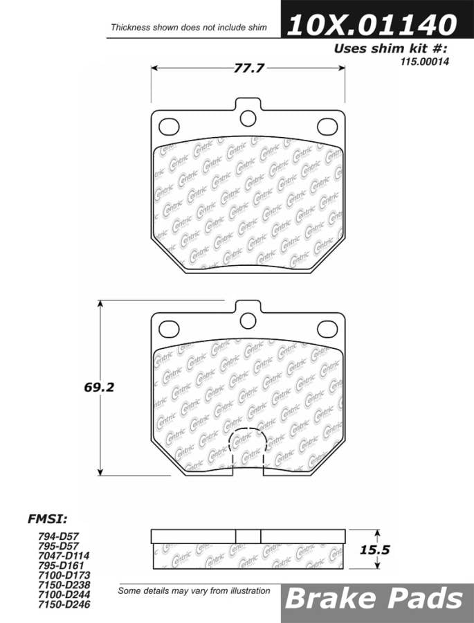 102.01140 CTek Brake Pads Centric Pair