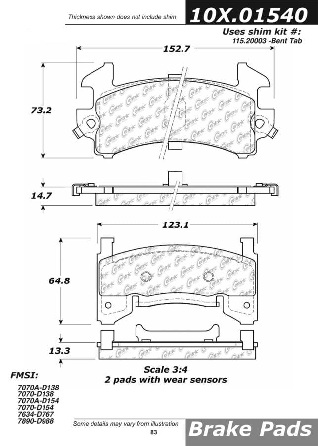 102.01540 CTek Brake Pads Centric Pair