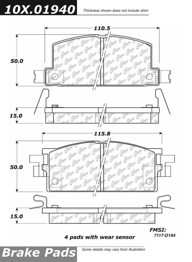 102.01940 CTek Brake Pads Centric Pair