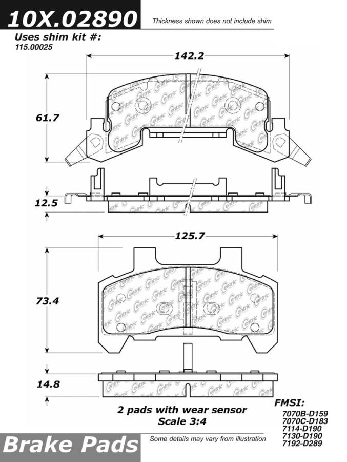 102.02890 CTek Brake Pads Centric Pair