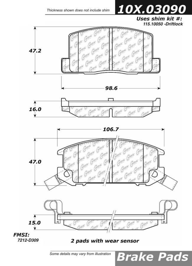 102.03090 CTek Brake Pads Centric Pair