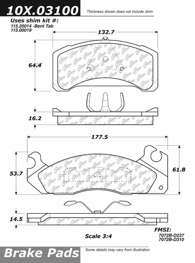 102.03100 CTek Brake Pads Centric Pair