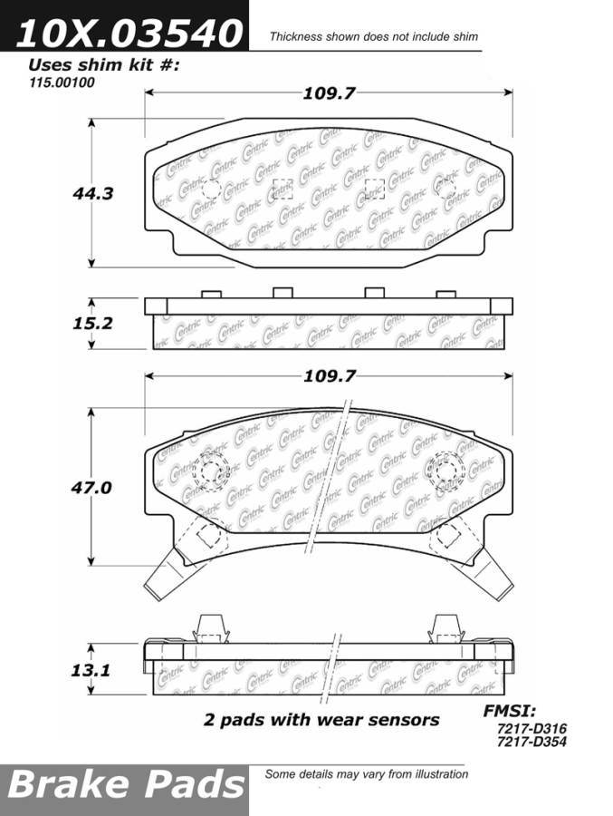 102.03540 CTek Brake Pads Centric Pair