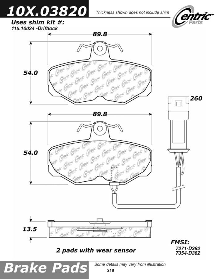 102.03820 CTek Brake Pads Centric Pair