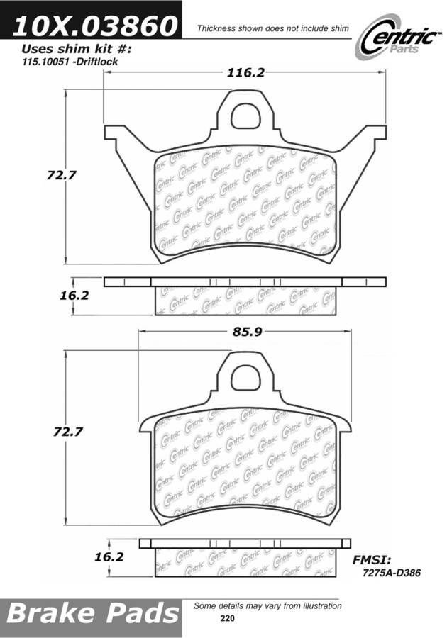 102.03860 CTek Brake Pads Centric Pair