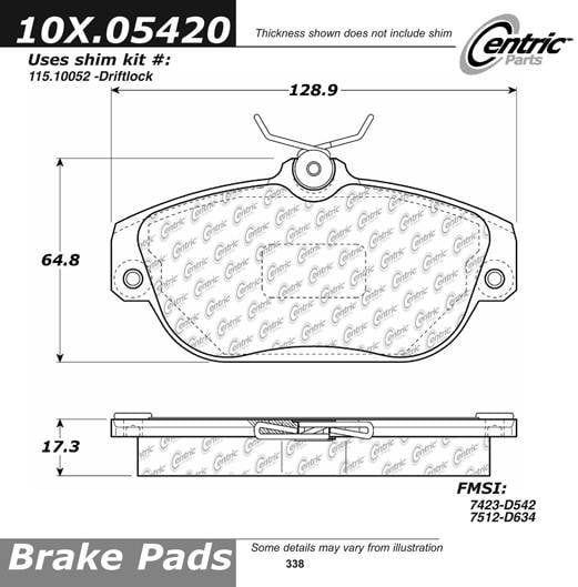 100.05420 OEM Brake Pads Centric Pair