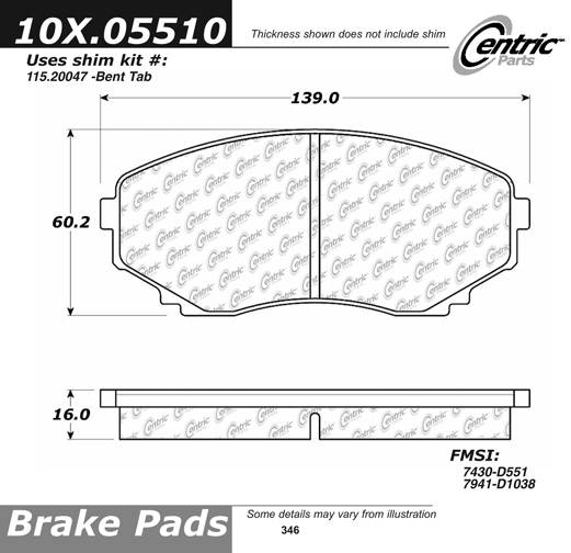 100.05510 OEM Brake Pads Centric Pair