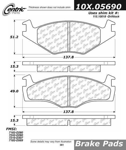 100.05690 OEM Brake Pads Centric Pair