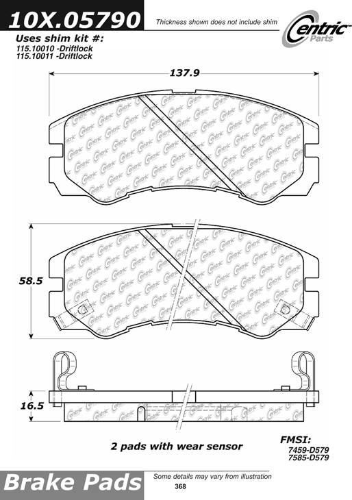 100.05790 OEM Brake Pads Centric Pair