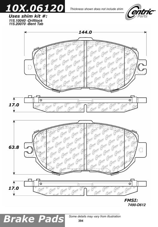 100.06120 OEM Brake Pads Centric Pair