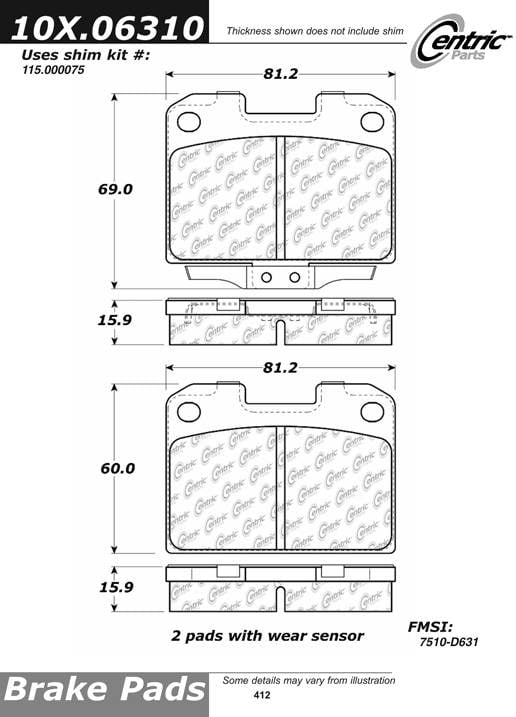 100.06310 OEM Brake Pads Centric Pair