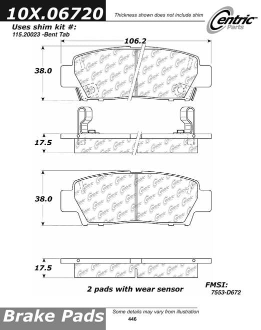 100.06720 OEM Brake Pads Centric Pair