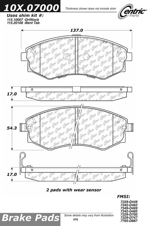 100.07000 OEM Brake Pads Centric Pair