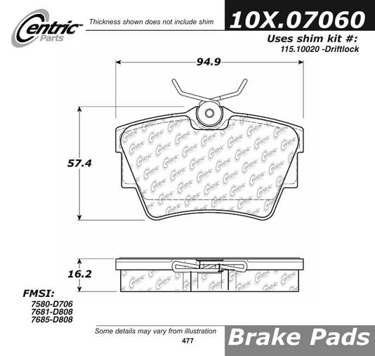 100.07060 OEM Brake Pads Centric Pair