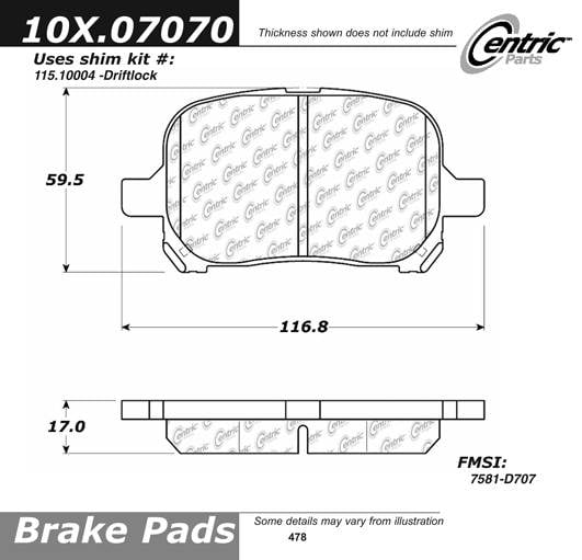 100.07070 OEM Brake Pads Centric Pair