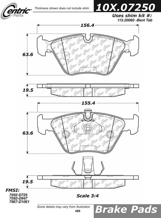 100.07250 OEM Brake Pads Centric Pair