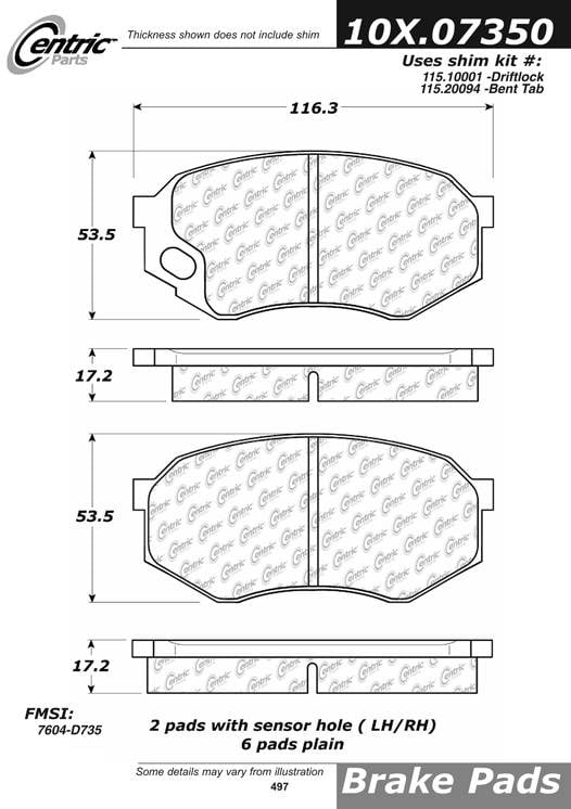 100.07350 OEM Brake Pads Centric Pair