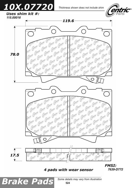 100.07720 OEM Brake Pads Centric Pair