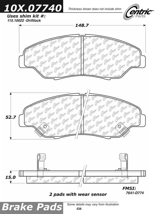 100.07740 OEM Brake Pads Centric Pair