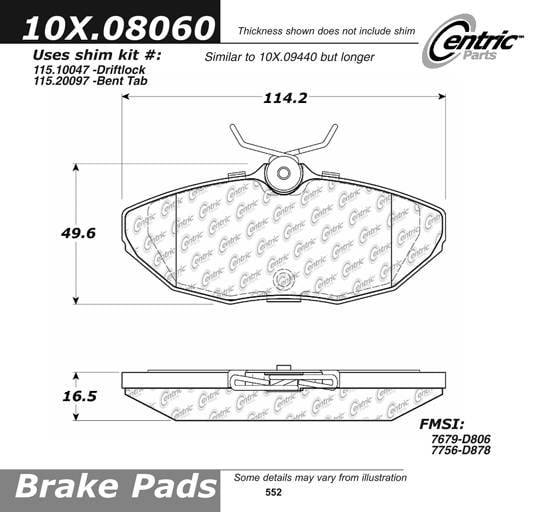 100.08060 OEM Brake Pads Centric Pair