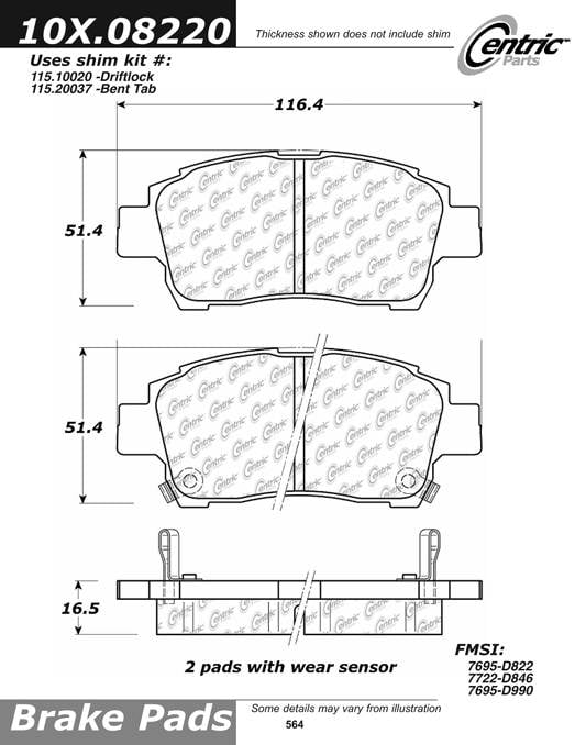 100.08220 OEM Brake Pads Centric Pair