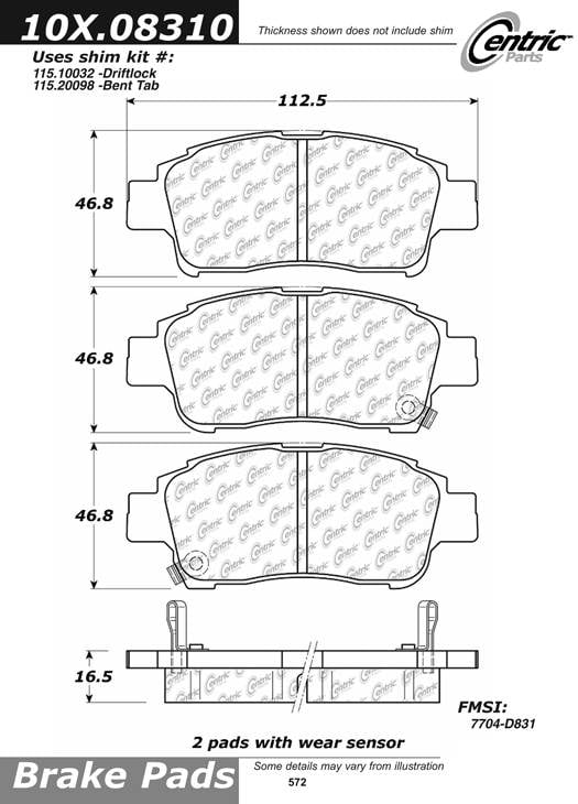 100.08310 OEM Brake Pads Centric Pair