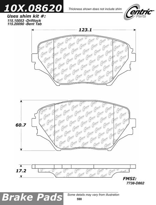 100.08620 OEM Brake Pads Centric Pair