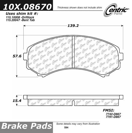 100.08670 OEM Brake Pads Centric Pair