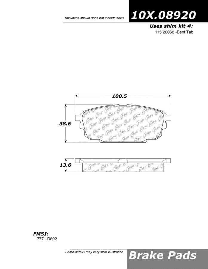 100.08920 OEM Brake Pads Centric Pair