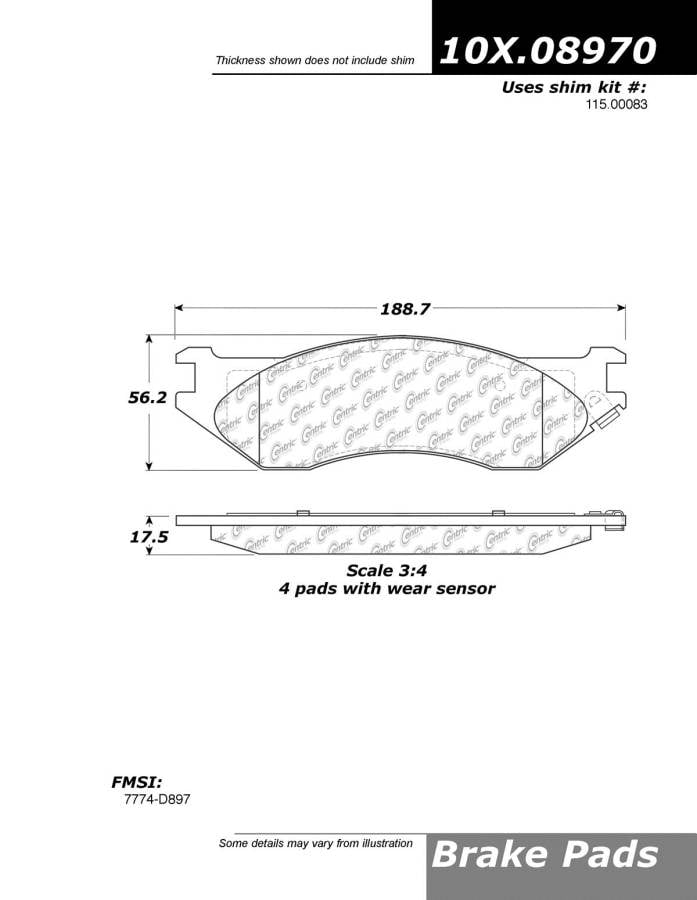 100.08970 OEM Brake Pads Centric Pair