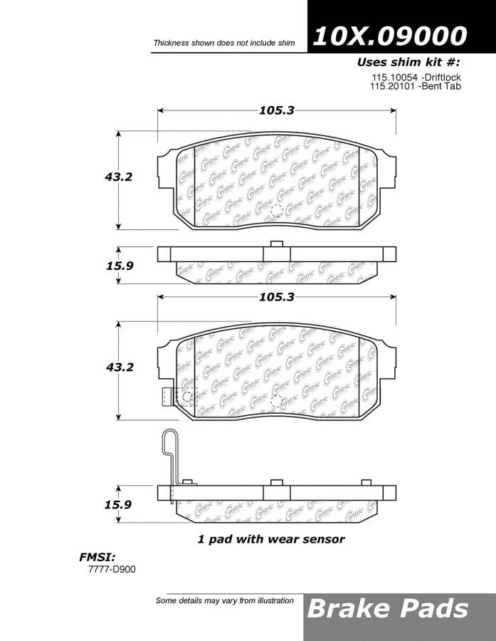 100.09000 OEM Brake Pads Centric Pair