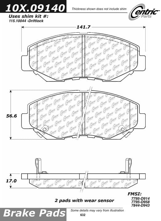 100.09140 OEM Brake Pads Centric Pair