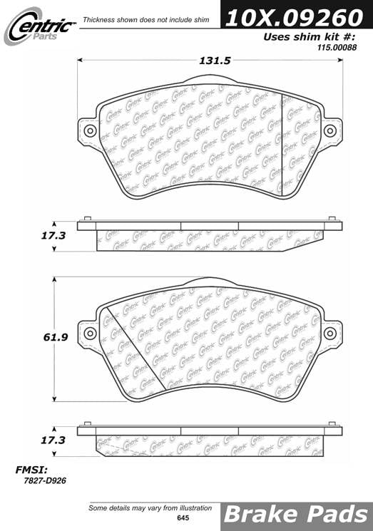 100.09260 OEM Brake Pads Centric Pair