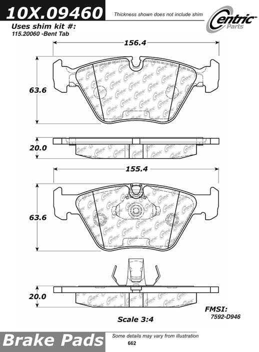 100.09460 OEM Brake Pads Centric Pair