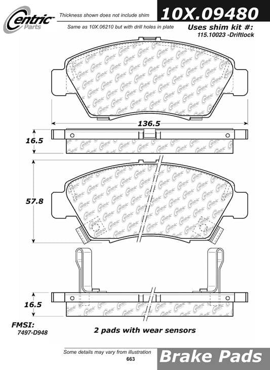 100.09480 OEM Brake Pads Centric Pair