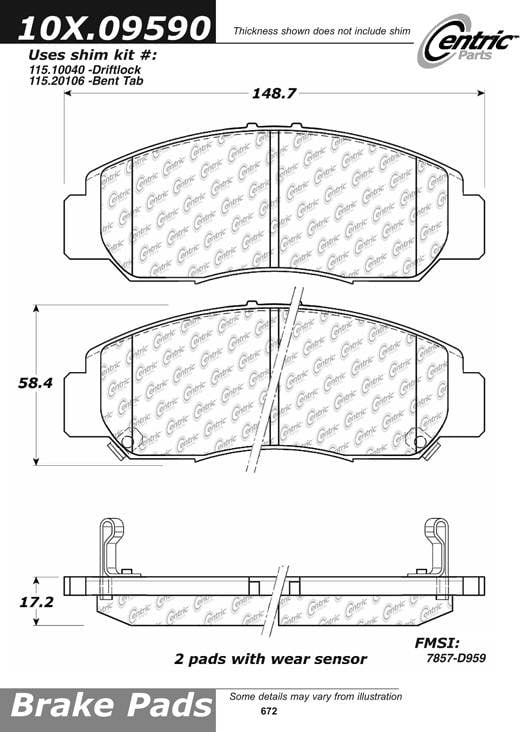 100.09590 OEM Brake Pads Centric Pair