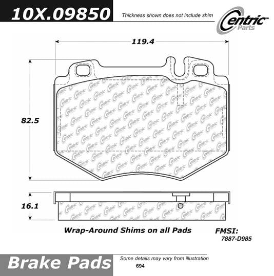 100.09850 OEM Brake Pads Centric Pair