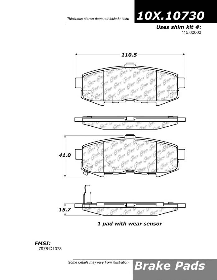 100.10730 OEM BRAKE PADS Centric Pair