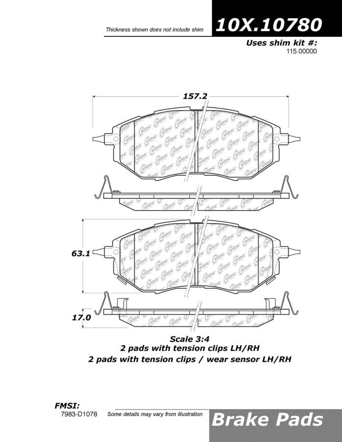 100.10780 OEM BRAKE PADS Centric Pair