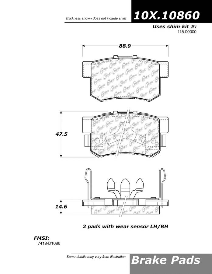 100.10860 OEM BRAKE PADS Centric Pair