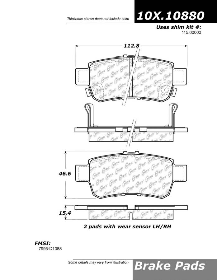 100.10880 OEM BRAKE PADS Centric Pair