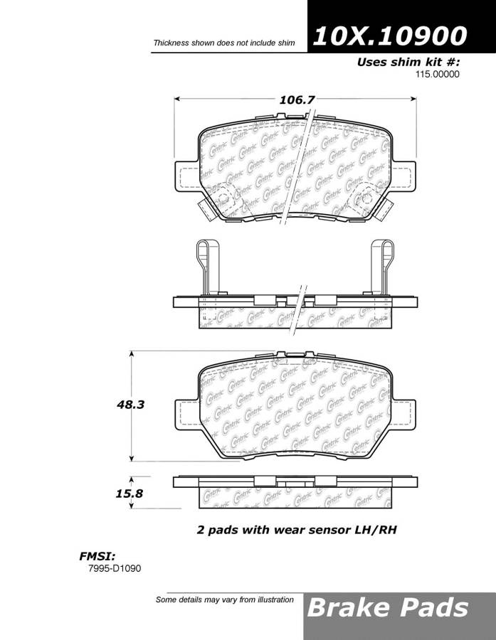 100.10900 OEM BRAKE PADS Centric Pair