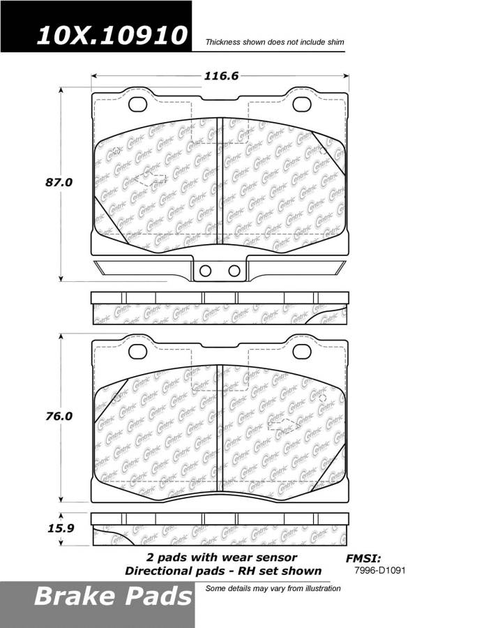 100.10910 OEM BRAKE PADS Centric Pair