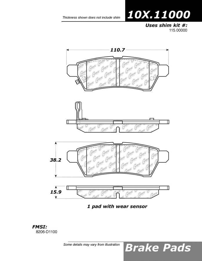 102.11000 CTek Brake Pads Centric Pair