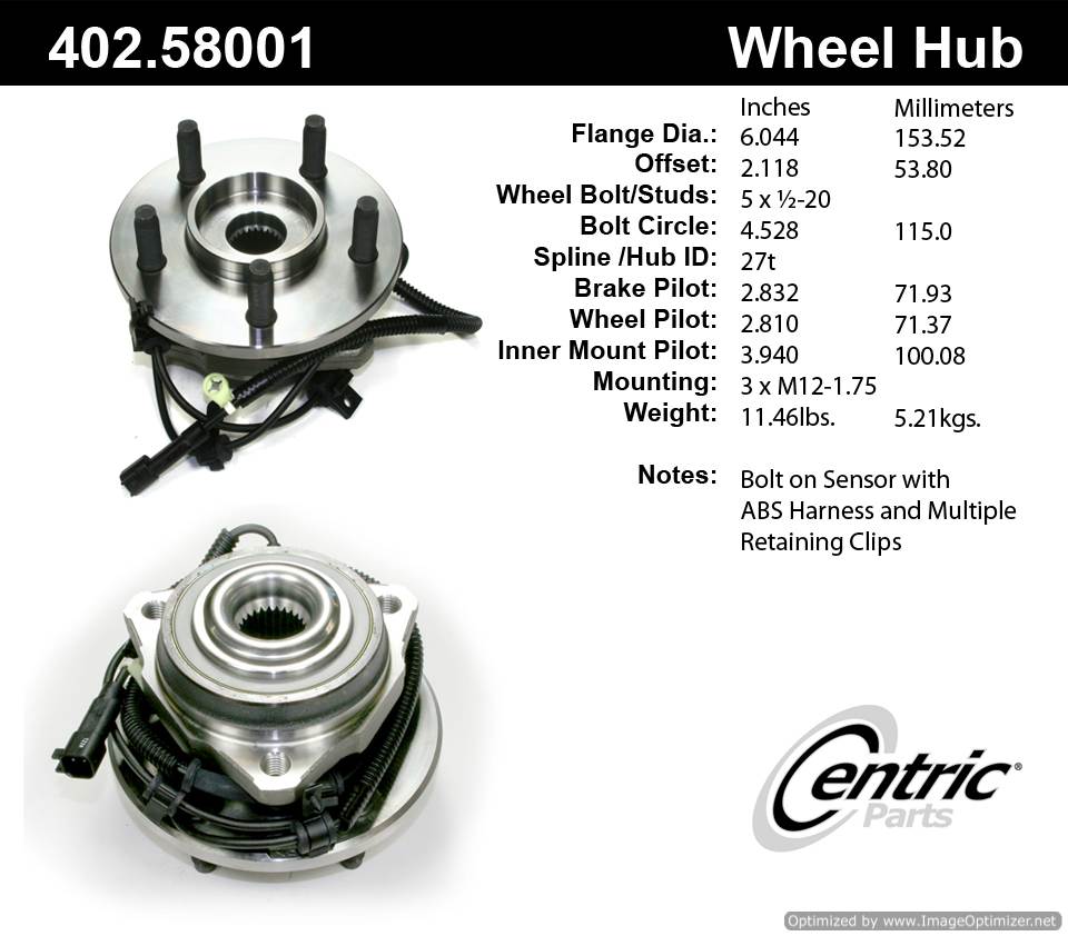 Centric HA599455R 513177 402.58001E Standard Hub Assembly